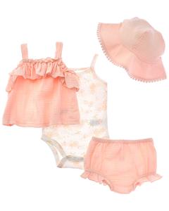 Catherine Malandrino Комплект из 4 предметов из марли с короткими штанами и соломенной шляпой, мультиколор