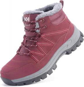 Женские зимние ботинки с теплым мехом, ботильоны на шнуровке, противоскользящие, морозоустойчивые, удобные зимние ботинки для улицы MAIZUN, Red