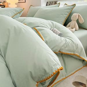 Disney Комплект постельного белья 1,8 м, 4 предмета, для матраса 200x230 см, цветная блокада, вафельная ткань, мягкий и дышащий, мятно-зеленый