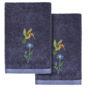 Linum Home Textiles Турецкий хлопок Hada Набор украшенных полотенец для кончиков пальцев из 2 предметов, цвет Marine