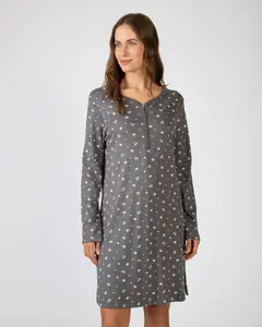 Короткая ночная рубашка из хлопка с длинными рукавами Massana, серый/белый