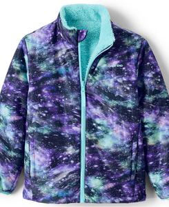 Двусторонняя флисовая пуховая куртка для мальчиков Lands' End, Blue galaxy cosmos