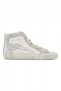 эксклюзивные белые слайдеры Ssense Golden Goose, цвет iridisent glitter
