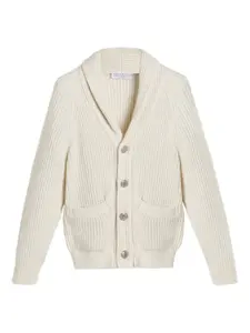Кардиган в рубчик Brunello Cucinelli Kids, нейтральный
