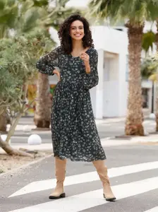 Вдохновение Платье А-силуэта "Сетчатое платье" Inspirationen, цвет Schwarz-Bedruckt