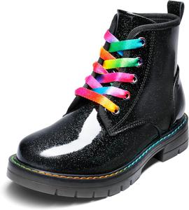 Ботинки DREAM PAIRS для девочек и мальчиков с блестками, на молнии сбоку, с шнуровкой, для малышей/детей младшего возраста/подростков, Black/Pu