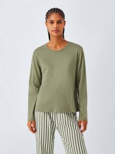 Хлопковый пижамный комплект с полосками на штанинах John Lewis, Khaki/Ivory