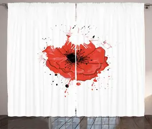 Штора ABAKUHAUS Poppy Rustic, Лестница из опиатных цветов, универсальная тесьма для гостиной с петлями и крючками, 280 x 175 см, цвет: черный, белый, красный Abakuhaus