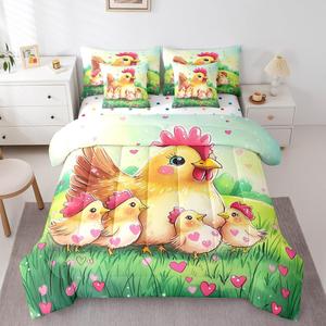 Erosebridal Комплект постельного белья Cute Chicken Kids Comforter Set с милым принтом животных в фермерском стиле, Yellow