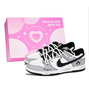 Nike Кроссовки для скейтбординга Dunk Black White, Penguin, износостойкие, унисекс, серо-белые