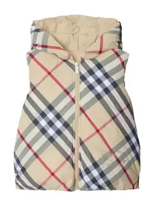 Двусторонний дутый жилет в клетку BURBERRY KIDS, нейтральный