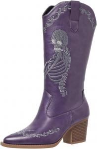 Вышитые ковбойские сапоги для женщин, повседневные ковбойские сапоги, сапоги до щиколотки с средним каблуком, на подъеме, с заостренным носком, винтажные сапоги Generic, Purple