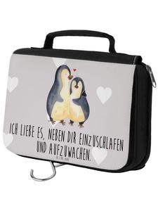 Косметичка, пингвины засыпают, надпись серыми пастельными тонами Mr. & Mrs. Panda, пастельно-серый