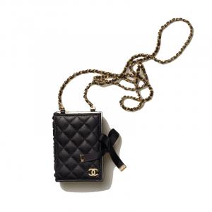 CHANEL Кожаный картхолдер Кошелек для монет Женская наплечная сумка через плечо черный