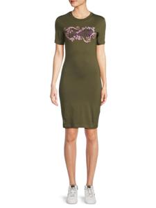 Мини-платье-футляр с логотипом Versace Jeans Couture, оливковый