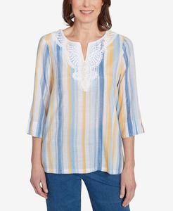 Женская блузка в полоску с цветочным принтом и пуговицами спереди Alfred Dunner, Multi Blue