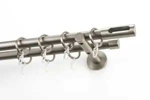 Карниз GARESA "EASY", 2 направляющие, желаемая длина, комплект для штор, выдвижной, торцевая заглушка. вырез М., алюминий, кольца м 65х590 см, Ø 20 мм, цвет aluminiumfarben/nickelfarben