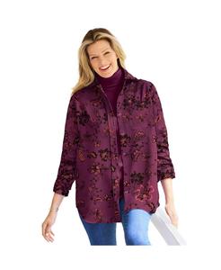 Рубашка из мягкой искусственной замши больших размеров Woman Within, Deep claret sketched folk