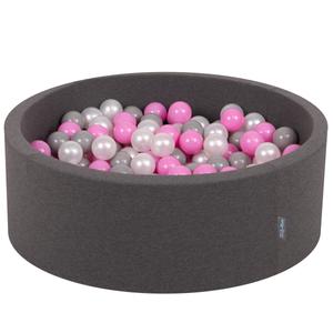 KiddyMoon Сухой круглый бассейн с шариками 7см темно-серый: жемчужно-серо-розовый 90х30см/200 шариков Игрушечный пенопластовый бассейн