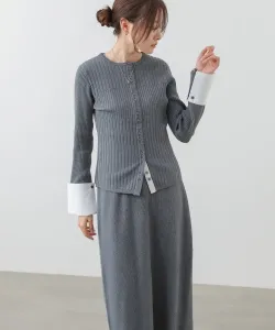 Вязаный кардиган с рукавами-рубашками в рубчик + вязаное платье в рубчик