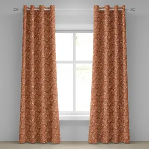 Шторы на люверсах ABAKUHAUS в стиле ретро, с круговыми витыми мотивами, старомодный абстрактный дизайн, декоративные двухпанельные шторы, 280 см x 260 см, ржаво-бледно-желтый цвет Abakuhaus