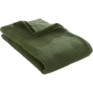 Покрывало для дома HEVIN Дневное покрывало с эффектом мятой хлопковой ткани, муслин, уютное одеяло Leger Home By Lena Gercke, темно-зеленый