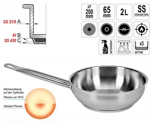 Кастрюля из нержавеющей стали коммерческого класса диаметром 20 см, емкостью 2 л, подходит для тушения и индукционной готовки. YATO