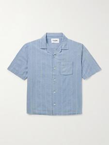 Рубашка из хлопка-сирсакера в полоску с воротником-стойкой CORRIDOR, синий