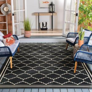 Ковер SAFAVIEH, 275 x 366 см, Washable Outdoor Courtyard Collection - Black & Cream, без линьки и легкий в уходе, идеален для патио, заднего двора, прихожей (CY6889-26)