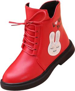 Детские ботинки с мультяшным принтом и меховой подкладкой, на молнии сбоку, с заостренным носком, ботинки-боевики, зимние теплые сапожки для девочек Generic, Red