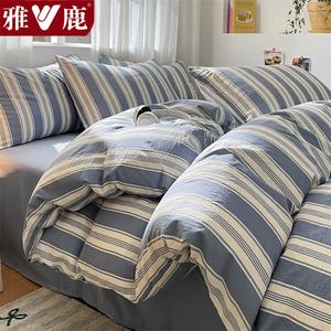 Yalu Комплект постельного белья 1,5 м, 4 предмета + одеяло 1,8 м / 3 кг + 2 наперника, сине-серый в полоску, Hailiang, хлопок, категория А, можно стирать