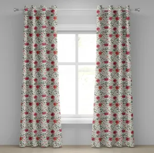 Штора на люверсах ABAKUHAUS с акварельным рисунком, живые цветы пуансеттии и ветки рябины, рождественский сад, декоративные двухпанельные шторы, 280 см x 245 см, ярко-зеленый с пурпурным оттенком Abakuhaus