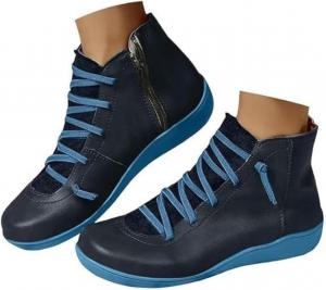 Женские ботинки на низком каблуке, модные ботильоны с эластичной вставкой, осенние западные повседневные ковбойские и камуфляжные короткие ботиночки 2025 Lausiuoe, Blue