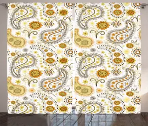Штора ABAKUHAUS в деревенском стиле с узором пейсли и этническими цветами, присборенная тесьма для спальни с петлями и крючками, 280 x 225 см, цвет: оранжевый, желтый, белый Abakuhaus