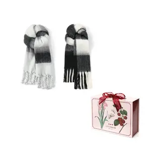 FREE RABBITⅡ Вязаный шарф унисекс, 2 Pack (Black White Gray+White Gray Gradient)