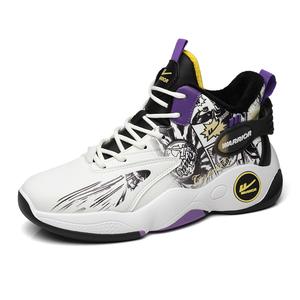 Винтажные баскетбольные кроссовки мужские высокие белые черные фиолетовые WARRIOR, белые черные фиолетовые с флисовой подкладкой