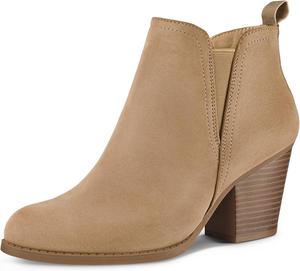 Женские ботильоны mysoft с вырезом V, эластичной боковой панелью, массивным каблуком и боковой молнией, Light Brown