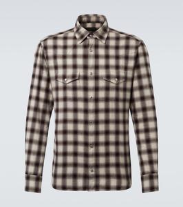 Рубашка из смесового хлопка в клетку Tom Ford, Brown & Chalk