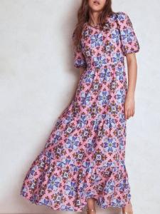 Многоярусное платье из поплина с цветочным принтом Boden, Pink/Multi