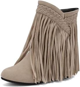 Ботинки Joojaky Women's Fringe Western Boots Hidden Heel Cowboy Ankle Dress Booties, Apricot