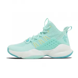 QIAODAN Мужские баскетбольные кроссовки средней высоты с противоскользящим, износостойким и дышащим верхом, цвет «Спокойный синий».