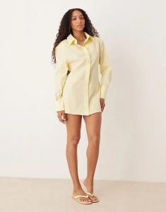 Платье-рубашка мини ASOS DESIGN с защипом в цвете пахты