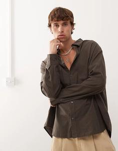 Рубашка свободного кроя в мелкую коричневую клетку на каждый день