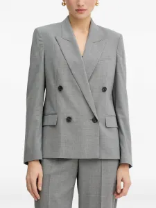 Двубортный шерстяной пиджак BOSS, серый