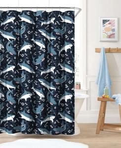 Занавеска для душа с изображением акул, 72" x 72" Dream Factory, синий