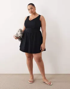 Черный мини-сарафан с v-образным вырезом и швами ASOS DESIGN