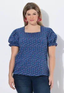 Футболка с принтом blüten rüschen carréausschnitt halbarm Ulla Popken, Marine