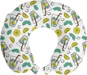 Подушка для шеи ABAKUHAUS Cartoon Travel Pillow, узор "Стеклянный мохито", дорожный аксессуар из пеноматериала для самолета и автомобиля, 30 x 30 см, разноцветная Abakuhaus