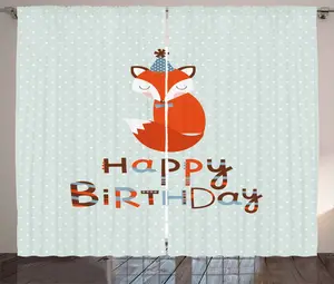 Винтажная штора в деревенском стиле ABAKUHAUS с милым текстом-поздравлением в виде лисы, присборенная штора из тесьмы для спальни с петлями и крючками, 280 x 225 см, цвет: миндально-зеленый, оранжевый, белый Abakuhaus