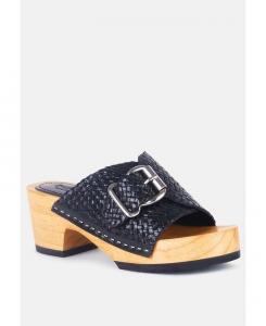 Женские плетеные кожаные шлепанцы с пряжками Rag & Co, черный